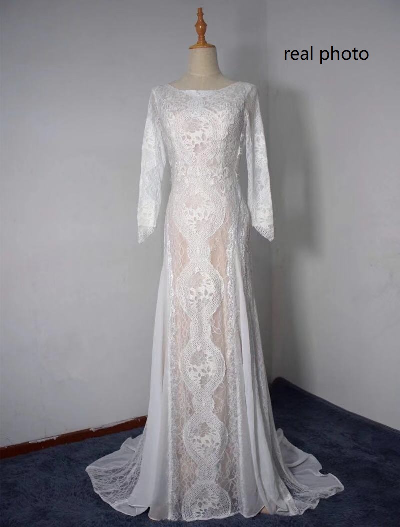 W3521 Long Sleeves Lace Wedding Dress, Unique Boho Beach Wedding Dresses, Bridal Gowns