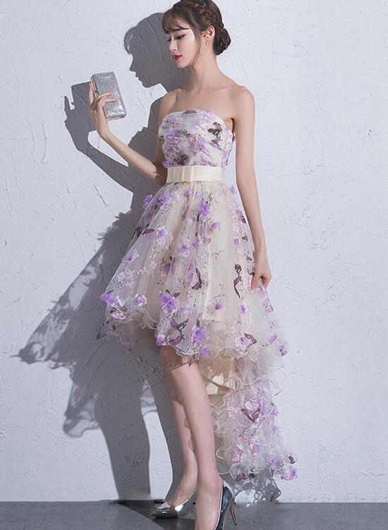 H3527 Cute Short Tulle High Low Homecoming Dress, Lovely Flowers Prom Dress