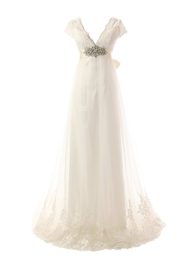 W3540 Empire Waist Appliques Beach Plus Size Wedding Dress on Luulla