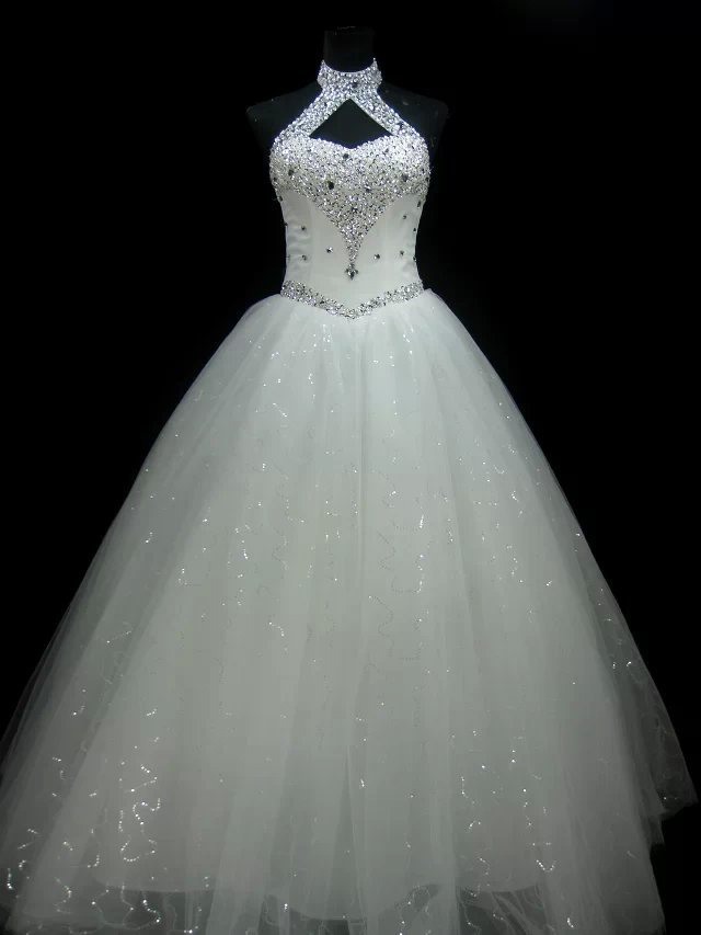 W3543 Luxurious Halter Sequins Beaded Ball Gown Wedding Dress
