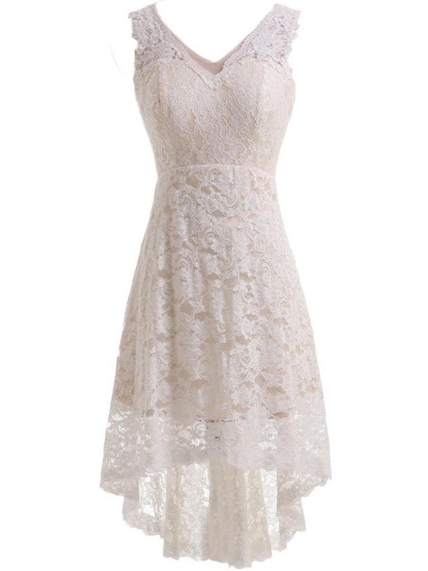 W3544 High Low Lace Beach Wedding Dress
