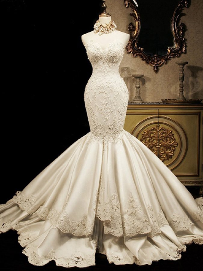 W3554 Appliques Mermaid Wedding Dress(necklace not included)