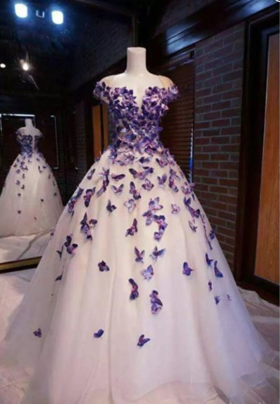P3563 Details About Purple Butterfly Appliques Ball Quinceanera Dress Birthday Party Sweet,