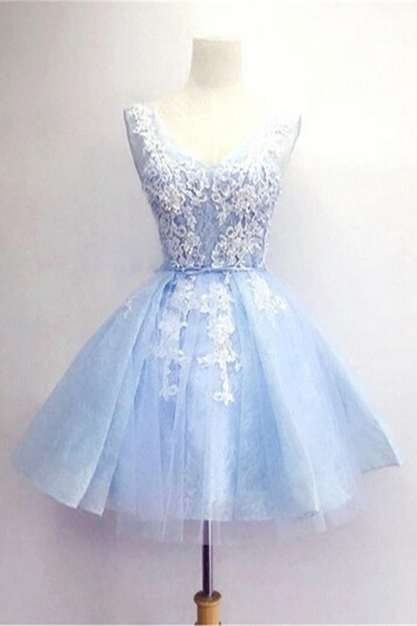 H3582 Light Blue Short Prom Dresses,v-neck Lace Homecoming Dresses,homecoming Dress,party Dresses,short Dress