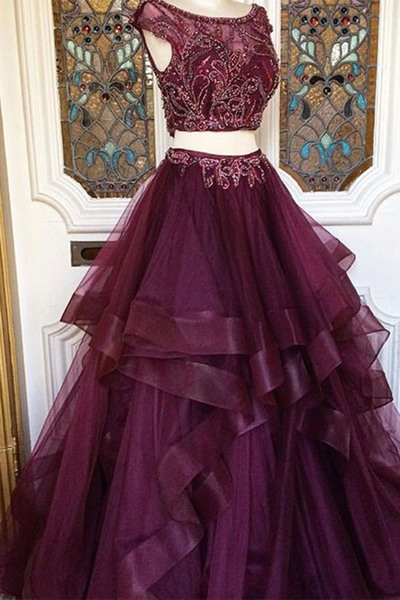 P3587 Two Pieces Charming Tulle Prom Dress, Sexy Prom Dress,charming Prom Dress, Long Prom Dress,prom Dresses, Elegant Prom Dress, Prom Dress