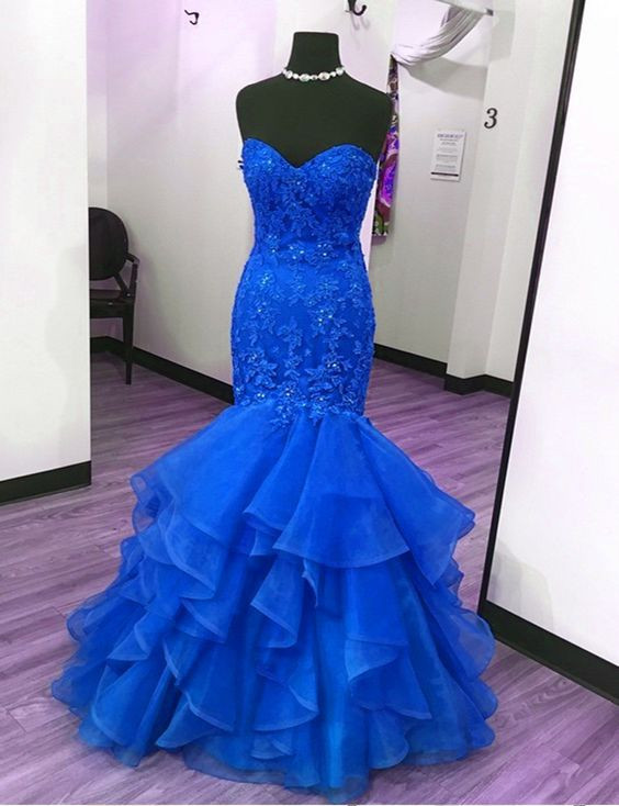 P3606 Royal Blue Fuchsia Mermaid Prom Dress With Tiered Skirt