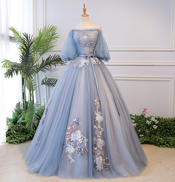 P3654 Blue Tulle Lace Long Ball Gown Dress Formal Dress