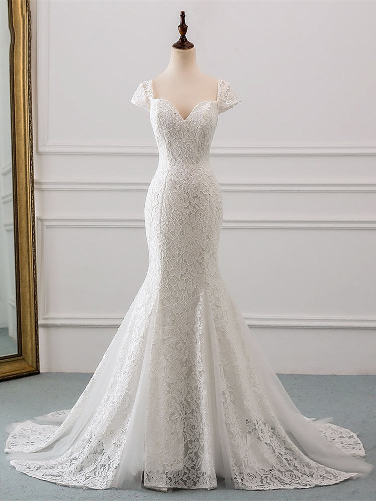 W3659 Cap Sleeve Style Lace Wedding Dress 2021 Wedding Vestido De Noiva Mermaid Wedding Dresses
