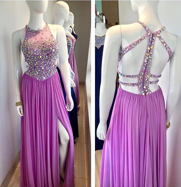 P3668 Sexy Prom Dress, Purple Prom Dress, Rhinestones Prom Dress, Long Prom Dress, Chiffon Prom Dress, Prom Dresses 2017, Vestido De Festa De