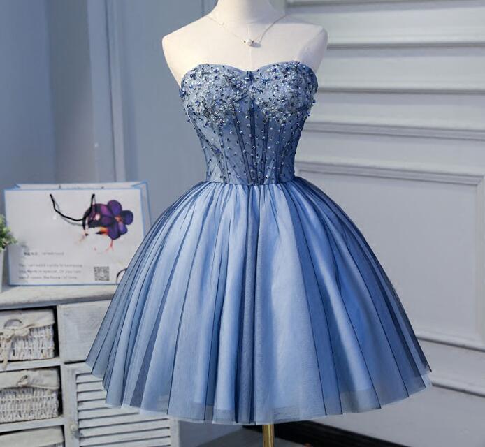 H3679 Mini Short Blue Homecoming Dress Prom Gowns Sexy Sweetheart Backless Beaded Sequins Top Short Party Dresses Ball Gown