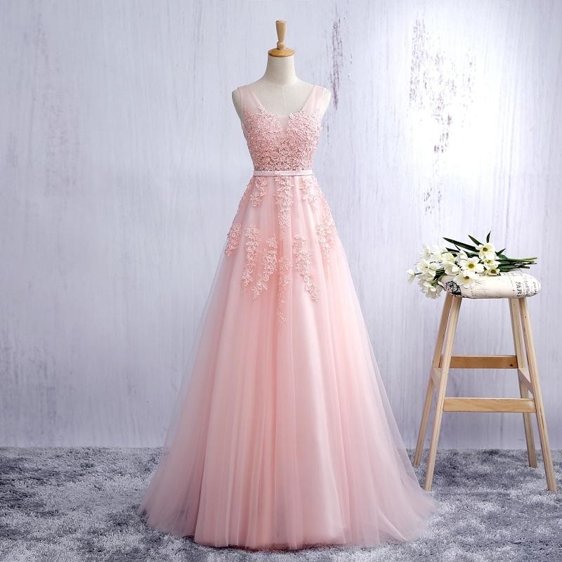 P3685 Blush Pink Evening Dress Prom Dress With Lace