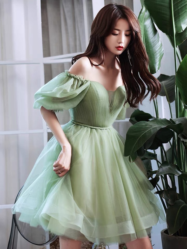 H3691 Little Green Evening Dress, Temperament, Fresh Birthday Dress,off Shoulder Party Dress,custom Made
