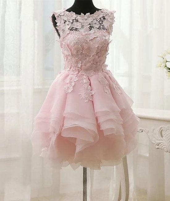 H3695 Pink Lace Short Prom Dress, Pink Homecoming Dress H3695 Pink Lace Short Prom Dress, Pink Homecoming Dress