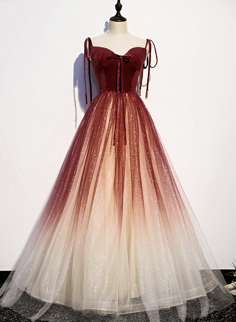 P3709 Burgundy Ombre Tulle Long Velvet Ball Gown Dress Evening Dress