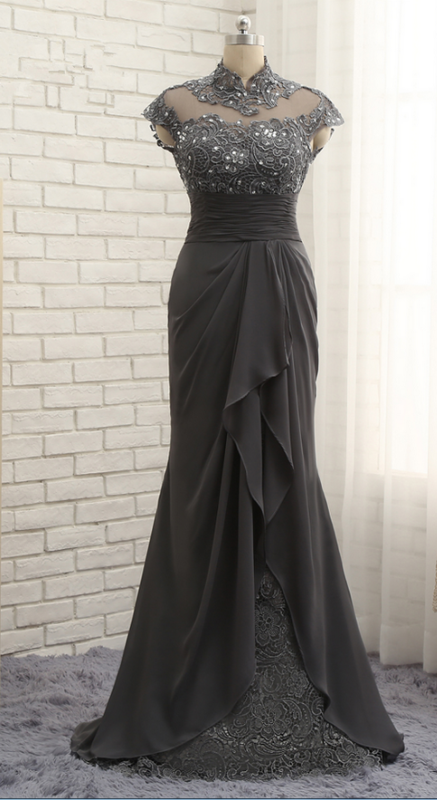 P3714 Grey Mother Of Bride Dresses,lace Prom Dresses,wedding Guest Dress