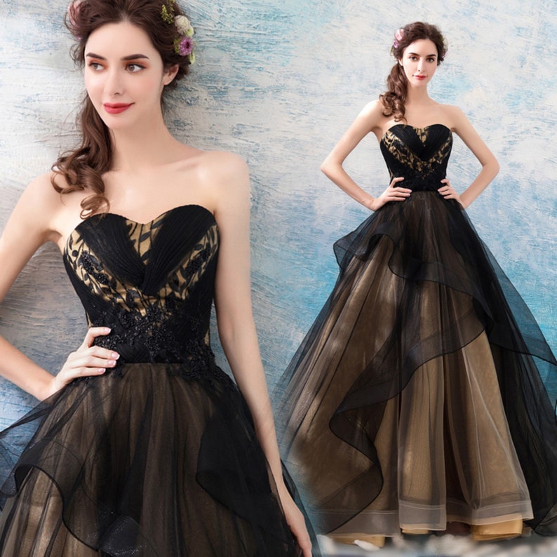 P3733 Vintage Black Wedding Gown Sweetheart Bridal Dresses Lace Formal Dresses For Women Plus Size Prom Dress Black Tulle Evening Party Gown
