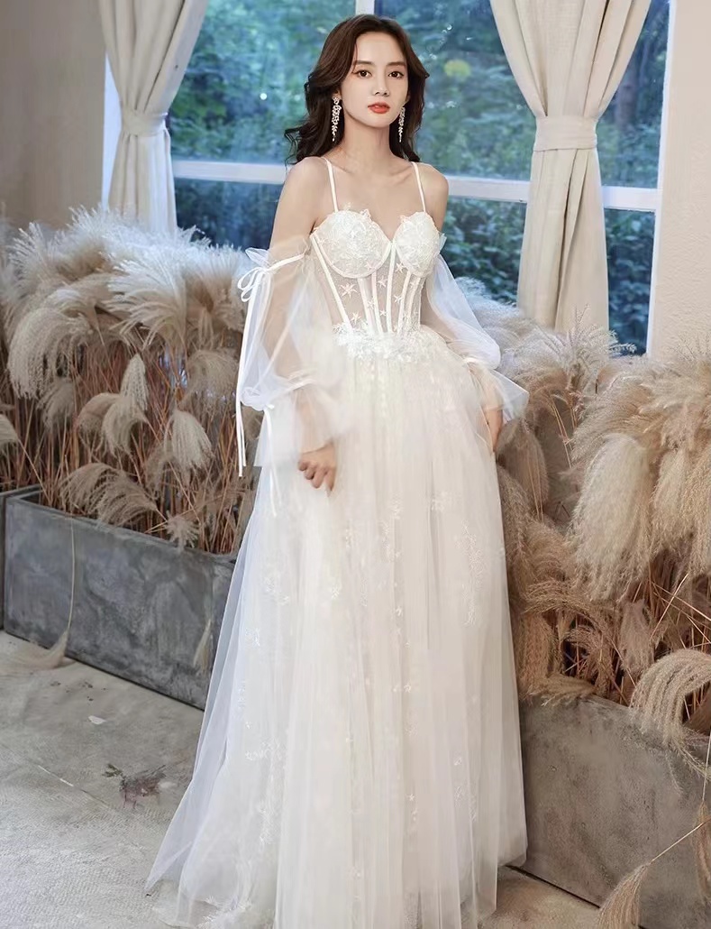 P3748 White Evening Dress, Style, Spaghetti Strap Party Dress, Fairy Party Dress,custom Made