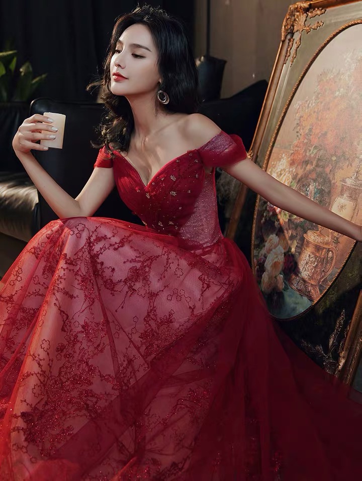 P3753 Red Prom Dress, Temperament, Noble Party Dress, Off Shoulder Evening Dresss,custom Made