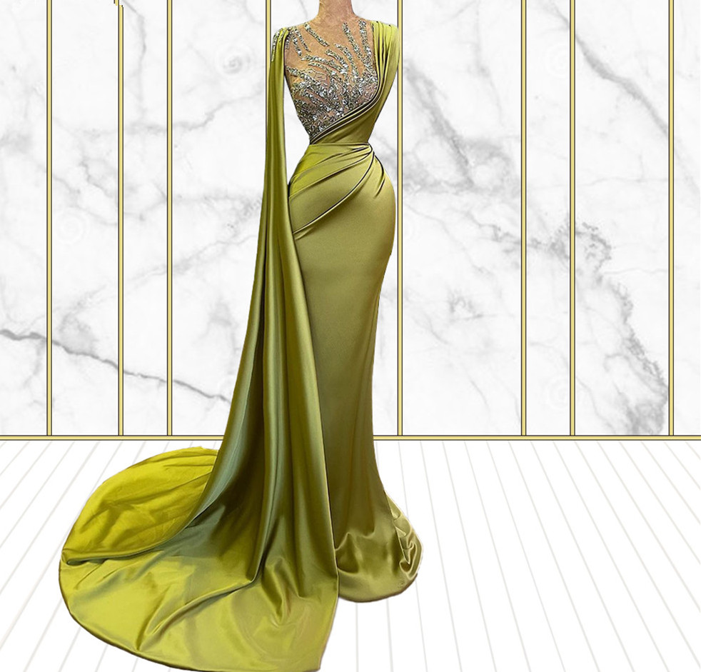 P3773 Emerald Green Prom Dress, Beaded Prom Dresses, Robe De Soiree, Satin Prom Dresses, Modest Prom Dress, Elegant Prom Dresses, Vestidos De