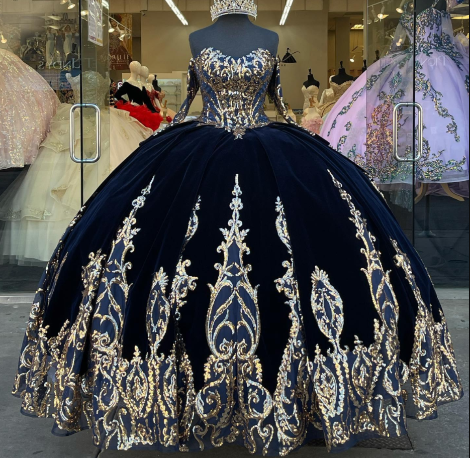 P3796 Vestidos De 15 Años Navy Blue Quinceanera Dresses With Detachable Sleeves Lace Applique Sweet 16 Dress Mexican Prom Gowns