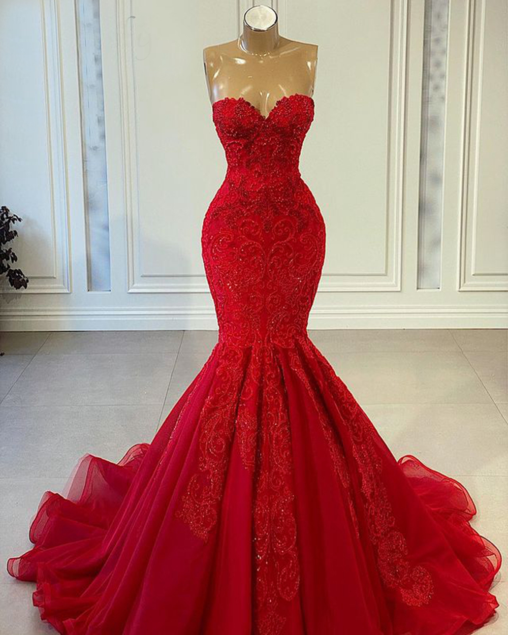P3807 Red Prom Dresses, 2023 Prom Dresses, Mermaid Prom Dresses, Sweetheart Neckline Prom Dresses, Lace Prom Dresses, Red Evening Dresses