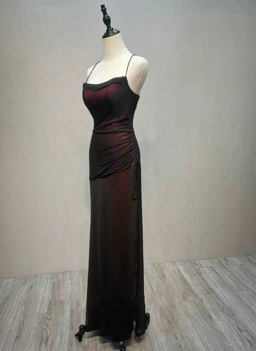 P3825 Black And Red Long Formal Dress, Black Straps Prom Dress Party Dress