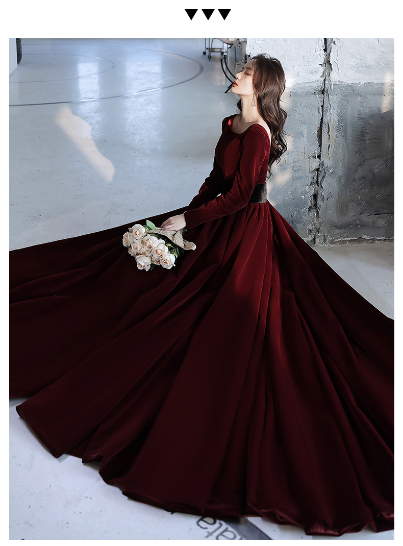 P3826 Elegant Wine Red Velvet Long Sleeves Formal Dress, Long Dark Red  Wedding Party Dress on Luulla