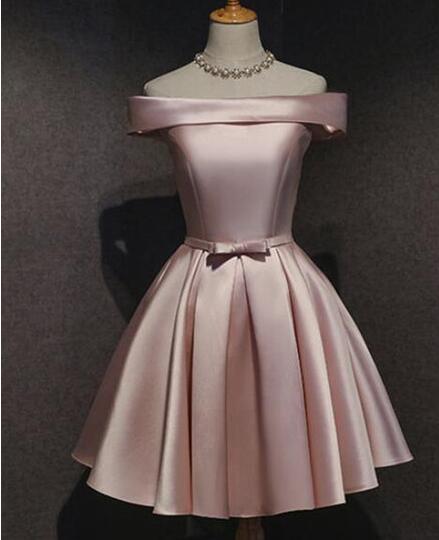 H3839 Pink Off Shoulder Homecoming Dress, Pink Party Dress, Cute Satin Dress
