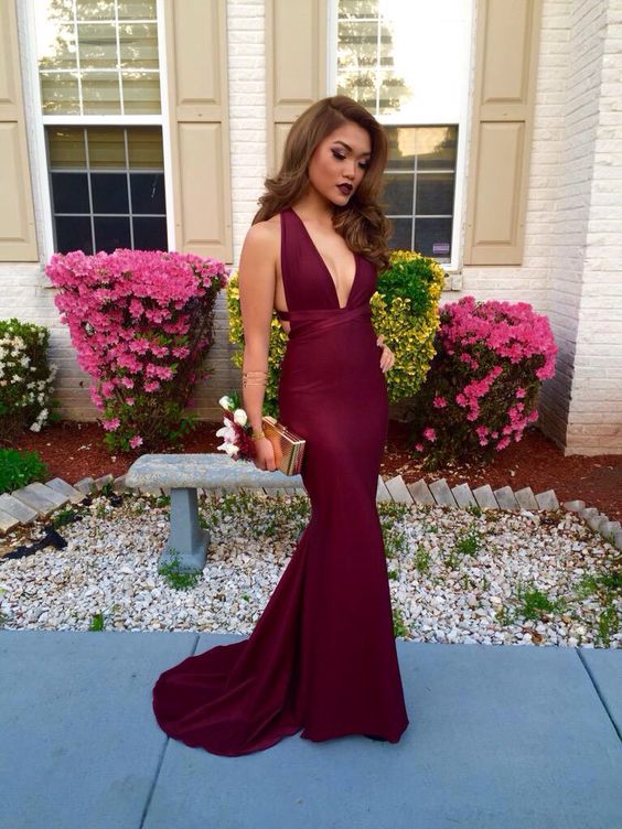 tight burgundy prom dresses