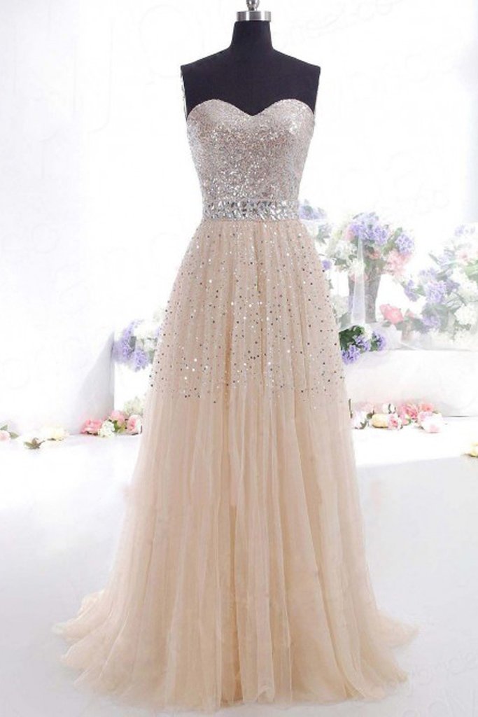 Elegant sweetheart tulle lace long prom dress, tulle evening dress C308