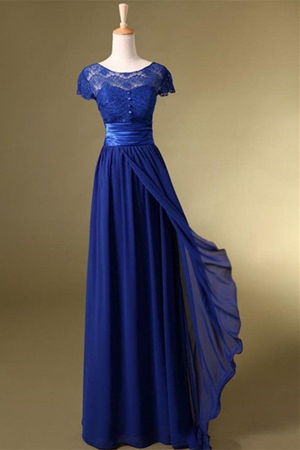 Royal Blue Prom Dress,long Charming Prom Dress,short Sleeve Evening Dress