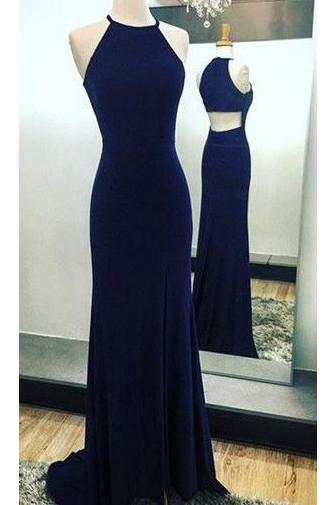 Sexy Sleeveless Prom Dress,navy Blue Long Prom Dresses,evening Dress,formal Evening Gown