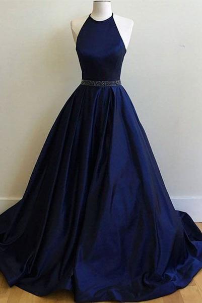 Sexy Prom Dresses,navy Blue Prom Dress,halter Long Prom Dresses,party Gown,graduation Dresses,formal Dress For Teens,simple Halter Prom Dress