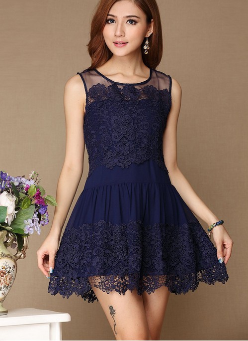 Simple Lace Short Prom Dress,Jewel Mini Navy Blue Party Dress ...