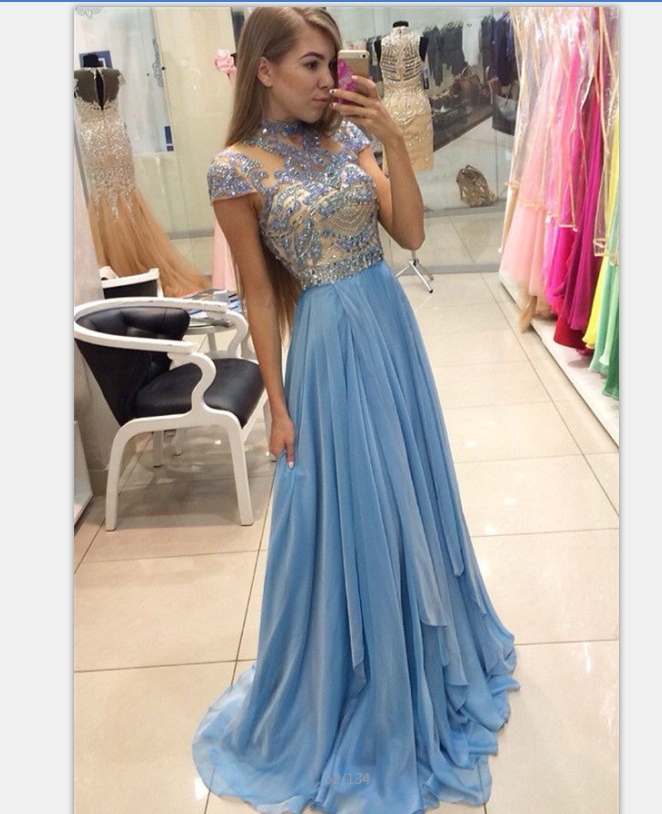 light blue glitter prom dress