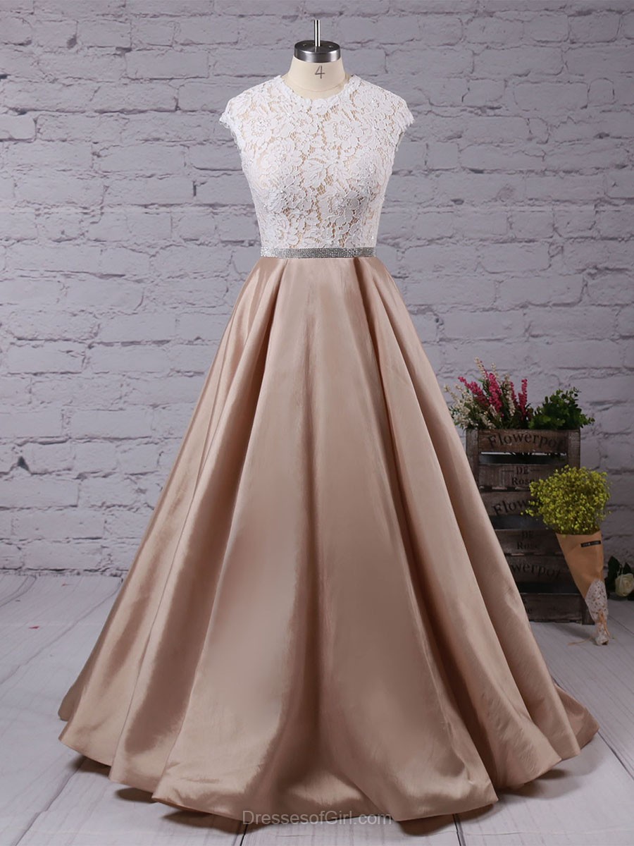 Ball Gown Scoop Neck Lace Taffeta Floor-length With Sashes / Ribbons Prom Dresses ,319