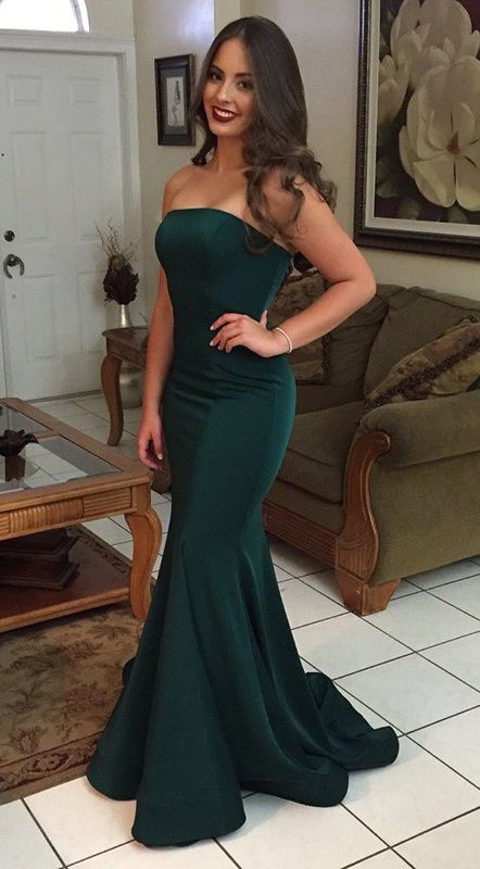 strapless green prom dress