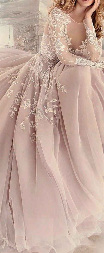 2017 Custom Charming Blush Pink Prom Dress,embroidery Prom Dress, Long Sleeves Prom Dress,see Through Evening Dress
