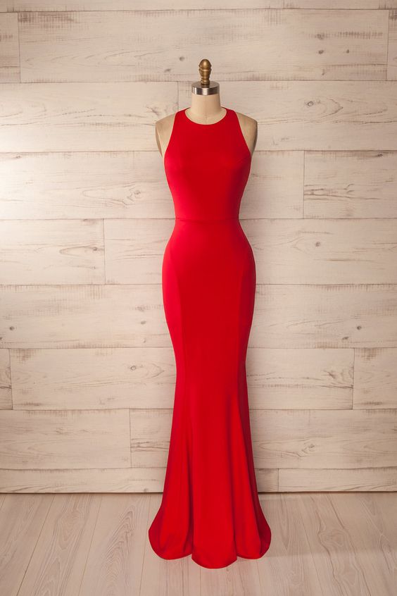 Red Fitted Mermaid Prom dresses