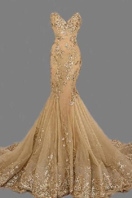 gold long dress for wedding