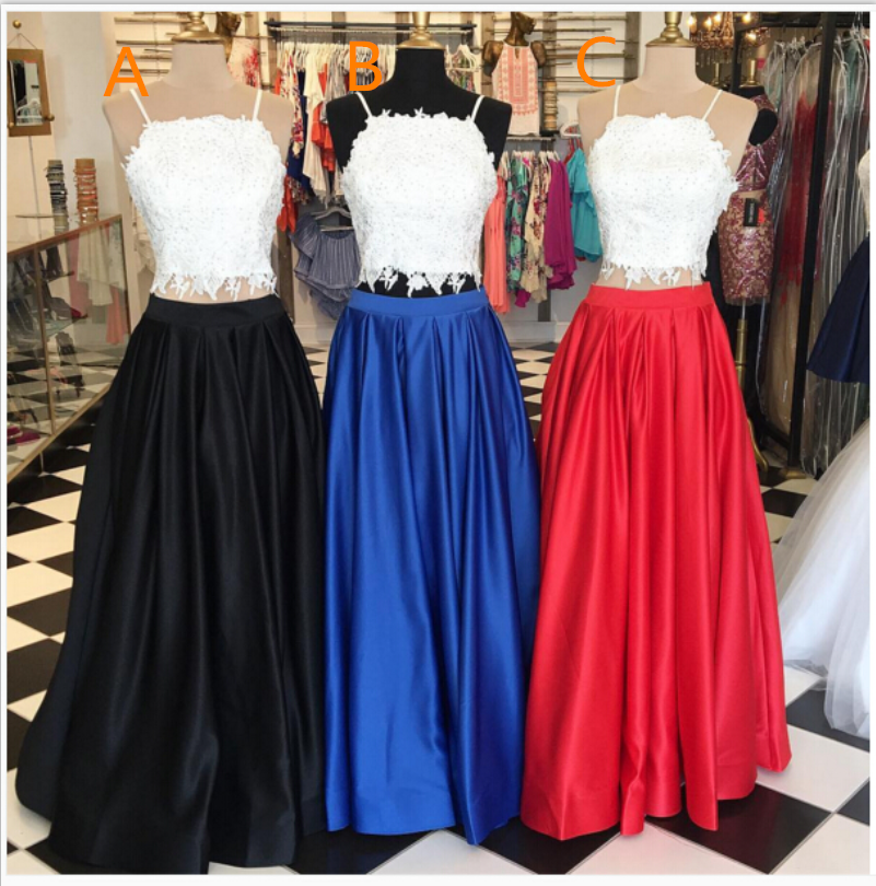 Two Pieces Prom Dresses,lace Prom Dress,satin Prom Dress,elegant Prom Dress, Prom Dresses,long Prom Dresses