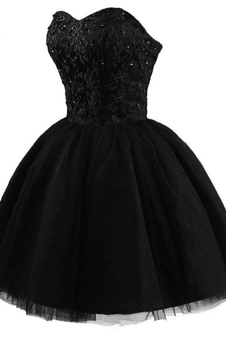 Lace Sweetheart Homecoming Little Black Dresses Sequins Mini Cocktail Dresses