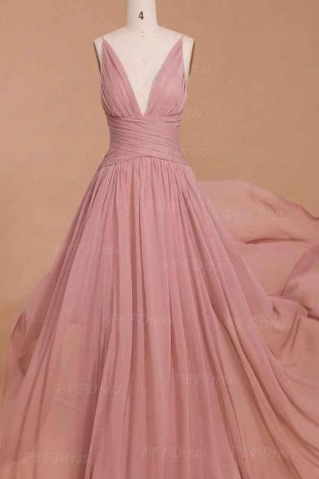 Spaghetti Straps Dusty Pink Bridesmaid Dresses Long Prom Dresses
