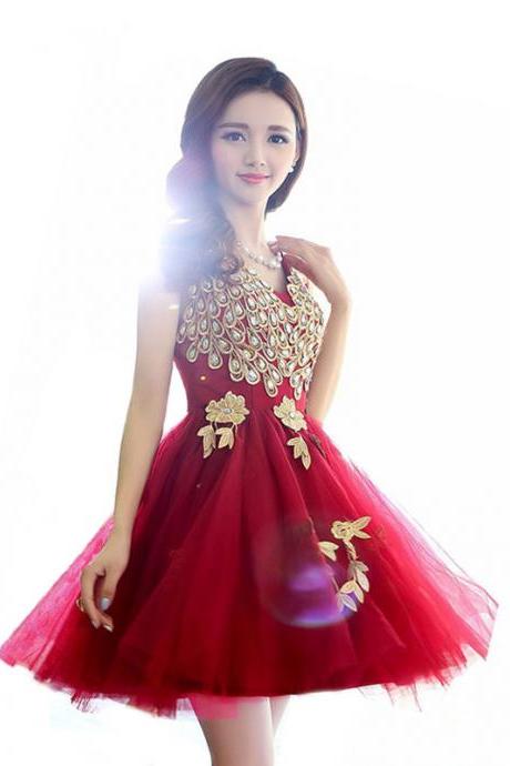 Short Party Prom Dress Special Occasion Fashion V Neck Appliques Beading Prom Dresses