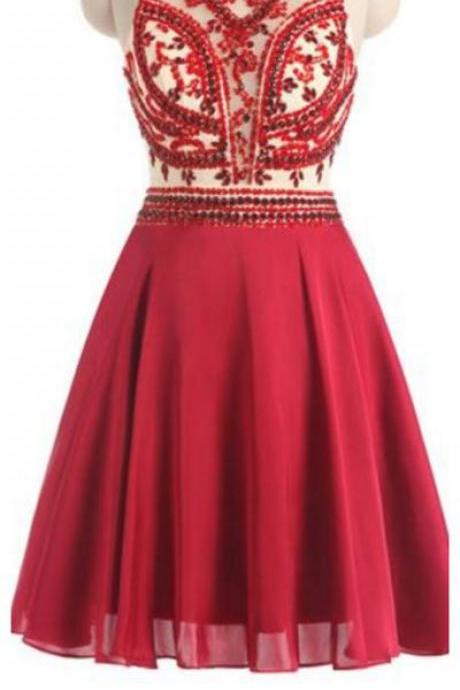 Homecoming Dresses,red Homecoming Dresses,chiffon Homecoming Dresses,beading Homecoming Dresses,cute Dresses,open Back Cocktail Dresses,pretty
