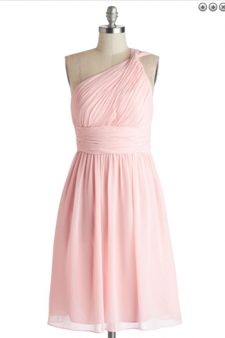 Simple Dress A-line One-shoulder Pink Chiffon Bridesmaid Dresses, Wedding Reception Dresses