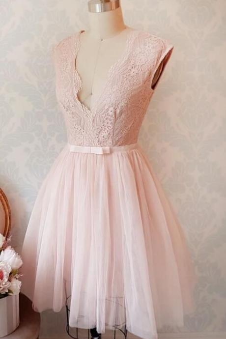 Cute A-line Pink Avone Knee Short Pink Homecoming Dress Party Dress,