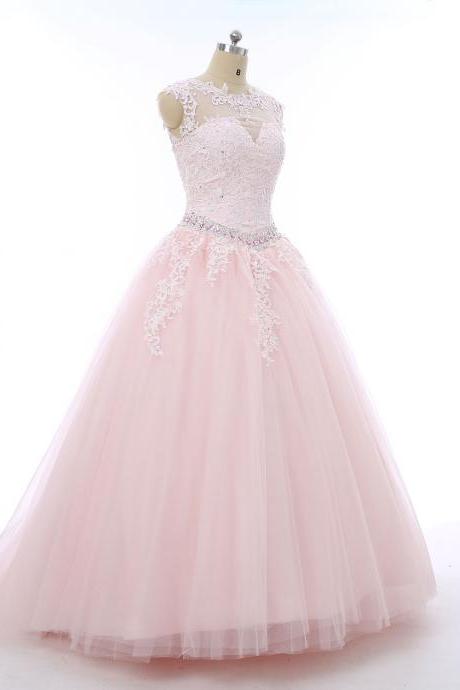 Pink Tulle Ball Gowns,floor Length Prom Dresses,beading Wedding Dresses,bridal Dress