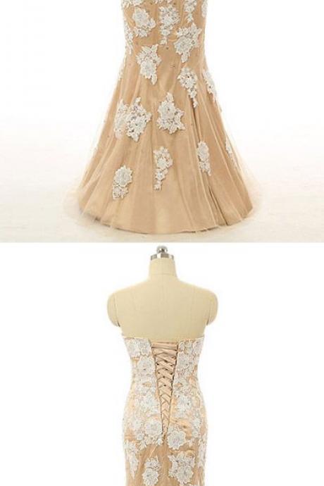 Fashion Sweetheart Formal Dresses,tulle Appliques Lace Evening Party Dresses, Trumpet/mermaid Long Prom Dresses