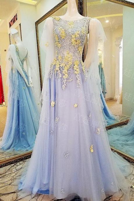 Gorgeous Tulle Prom Dresses,sleeveless With Appliques Evening Dresses,long Prom Dresses